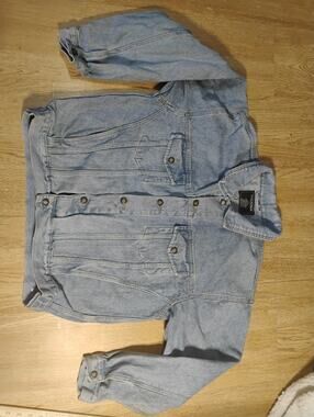 Thunder Trucker Jacket Size XLarge Blue 100% Cotton Pink Stitching Chest Pockets